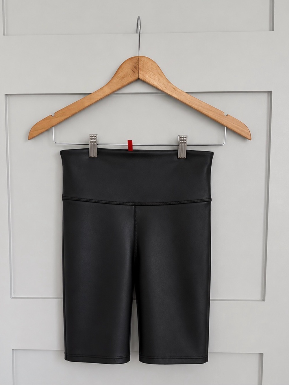 SPANX Black Faux Leather High-Rise Bike Shorts - Medium